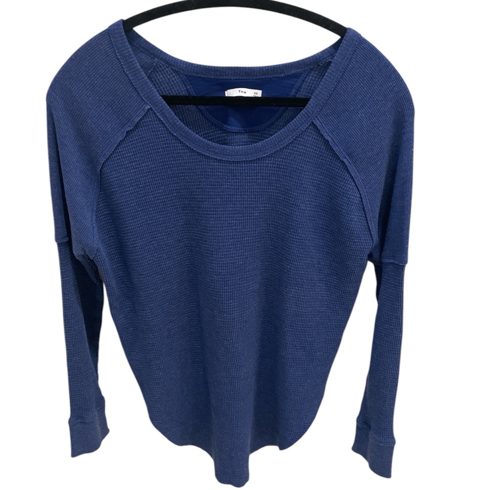 Tna Royal Blue Ribbed Waffle Long Sleeve Shirt